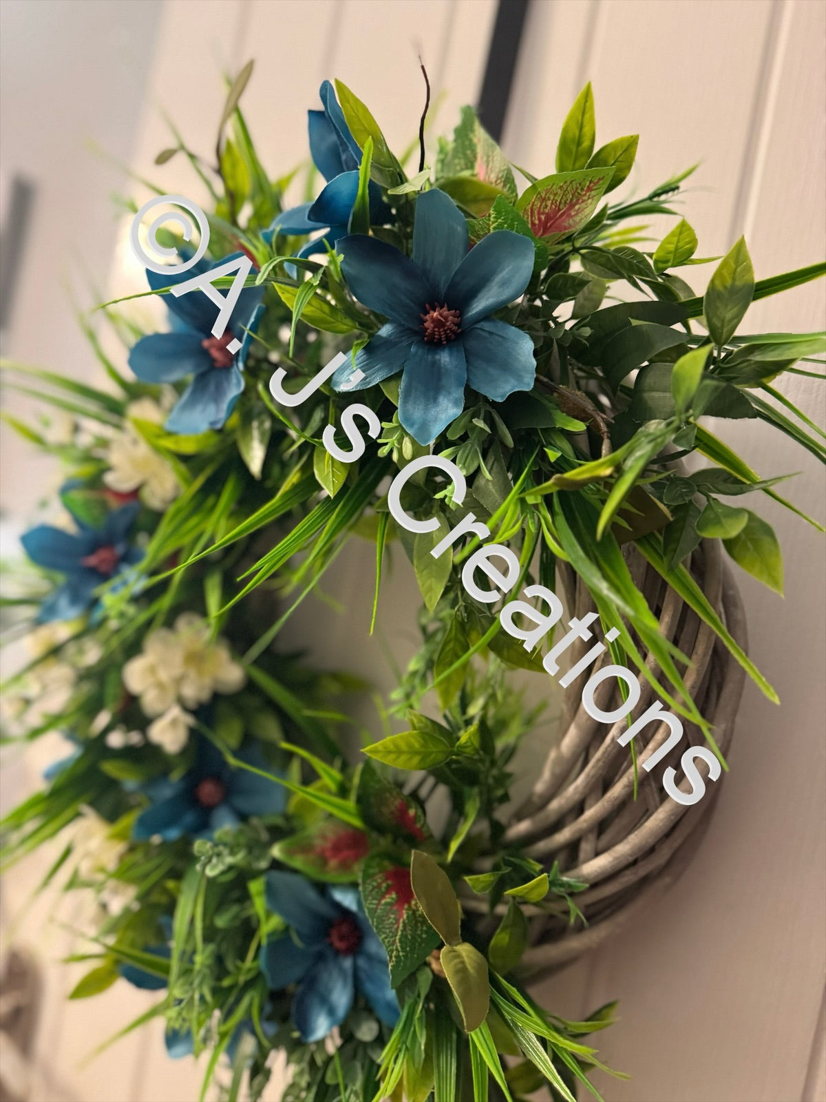 Wicker Rattan Wreath in Teal