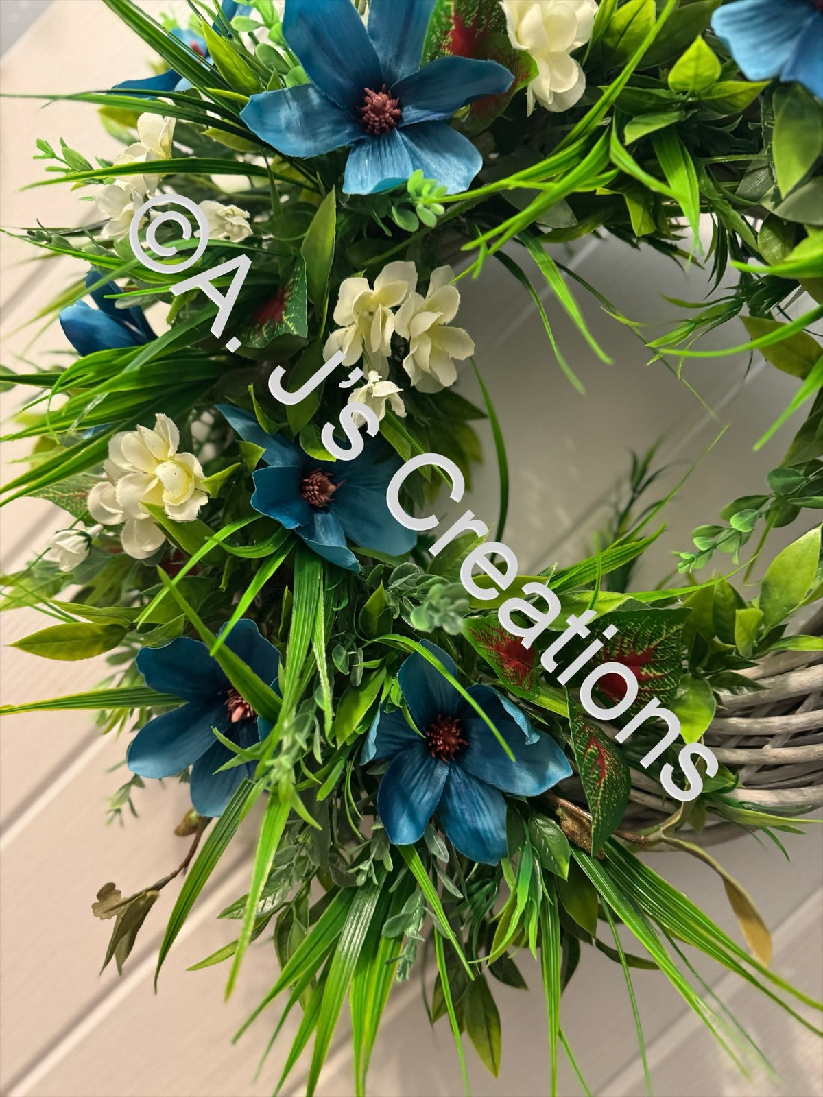 Wicker Rattan Wreath in Teal