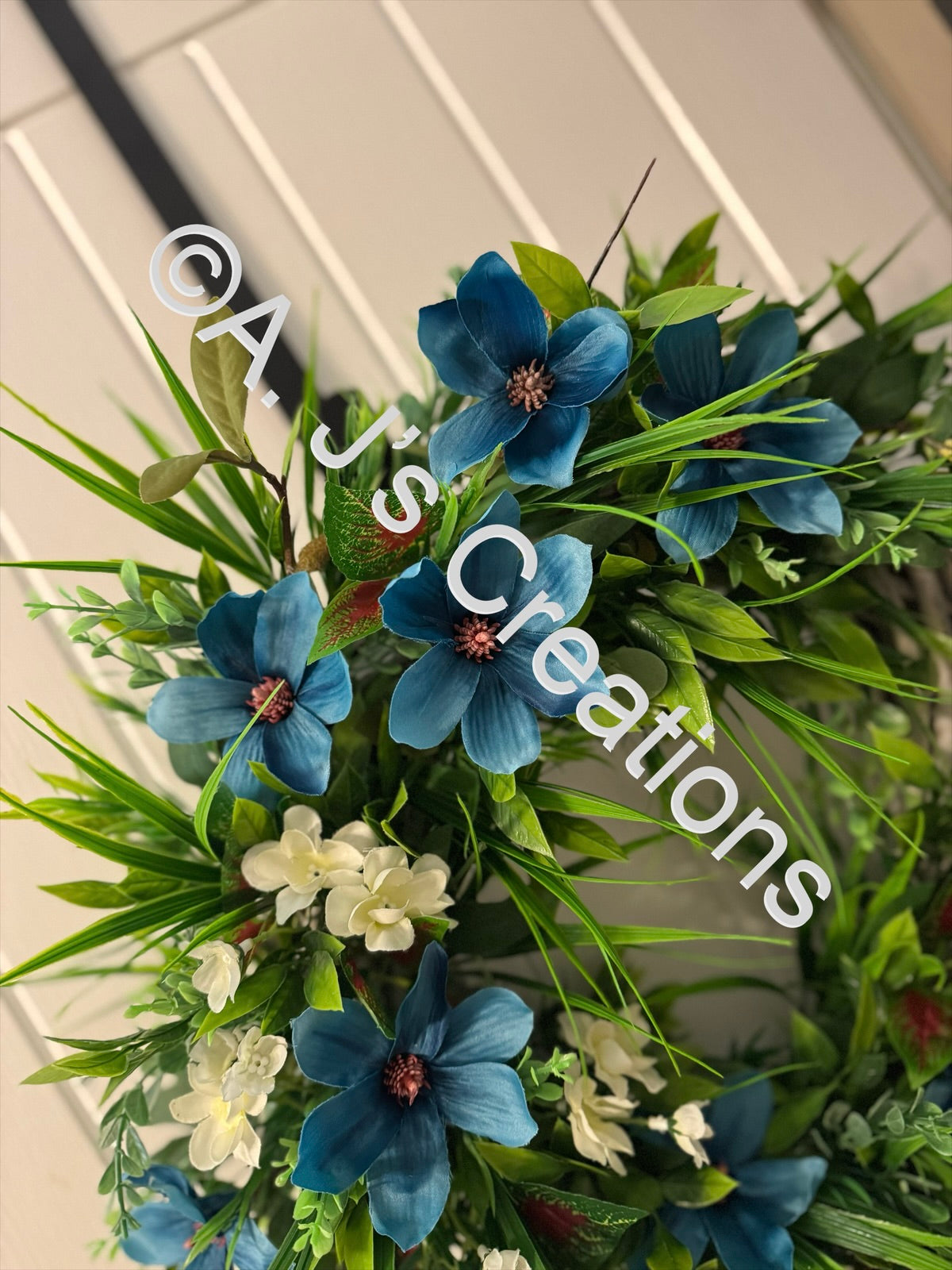 Wicker Rattan Wreath in Teal
