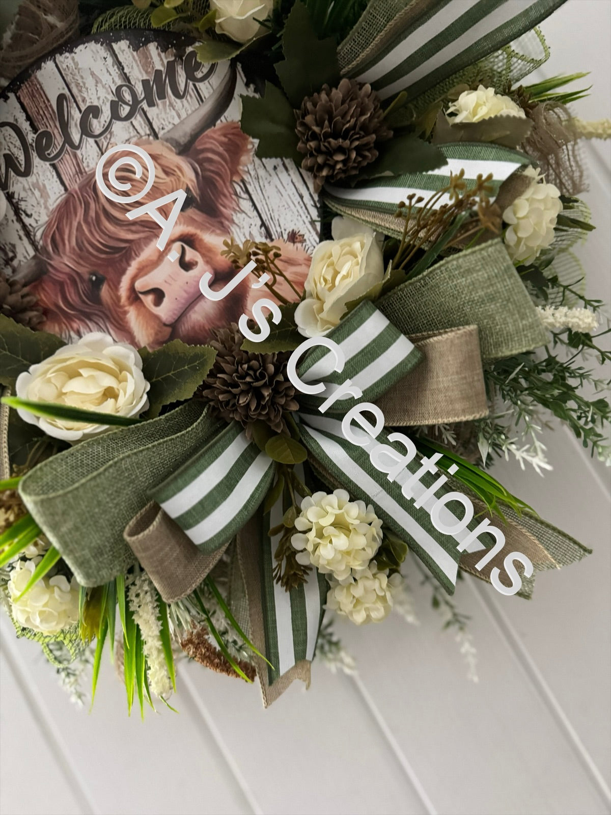 Rustic Highland Cow Wreath