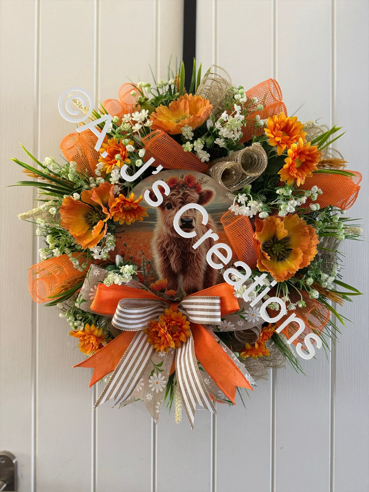 Orange Highland Highland Cow Wreath
