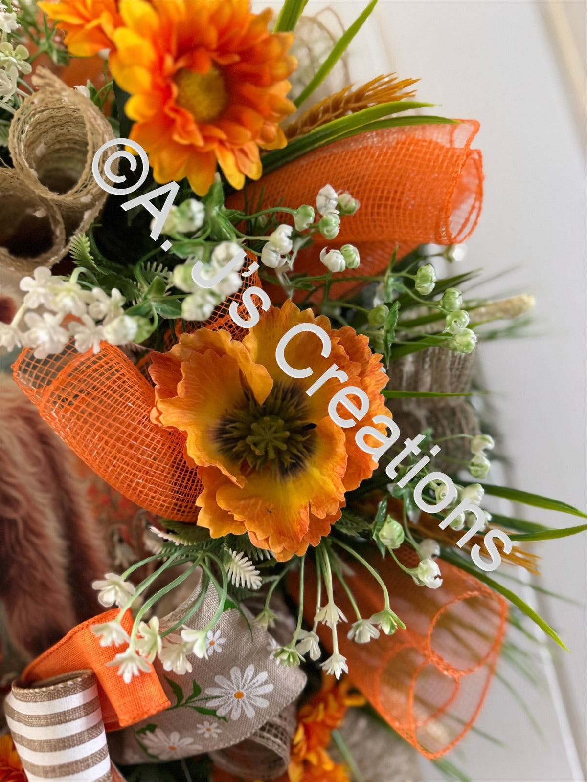 Orange Highland Highland Cow Wreath