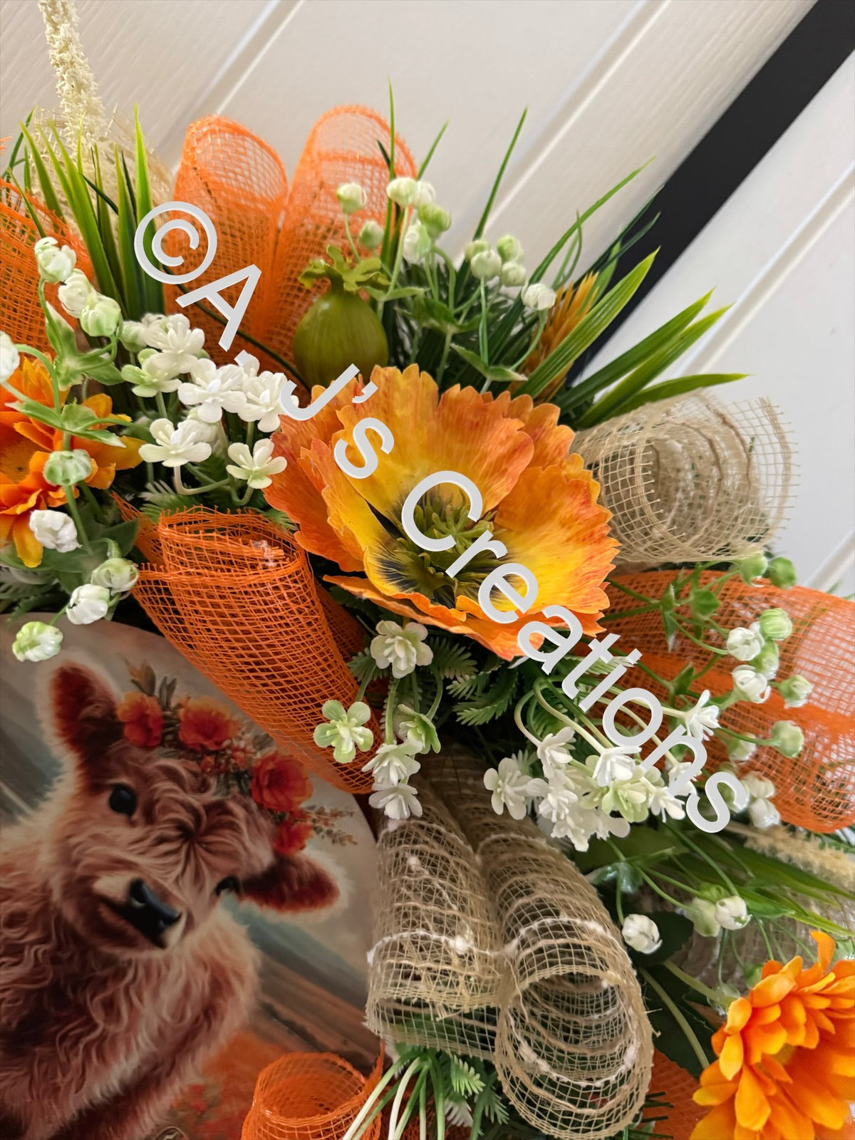 Orange Highland Highland Cow Wreath