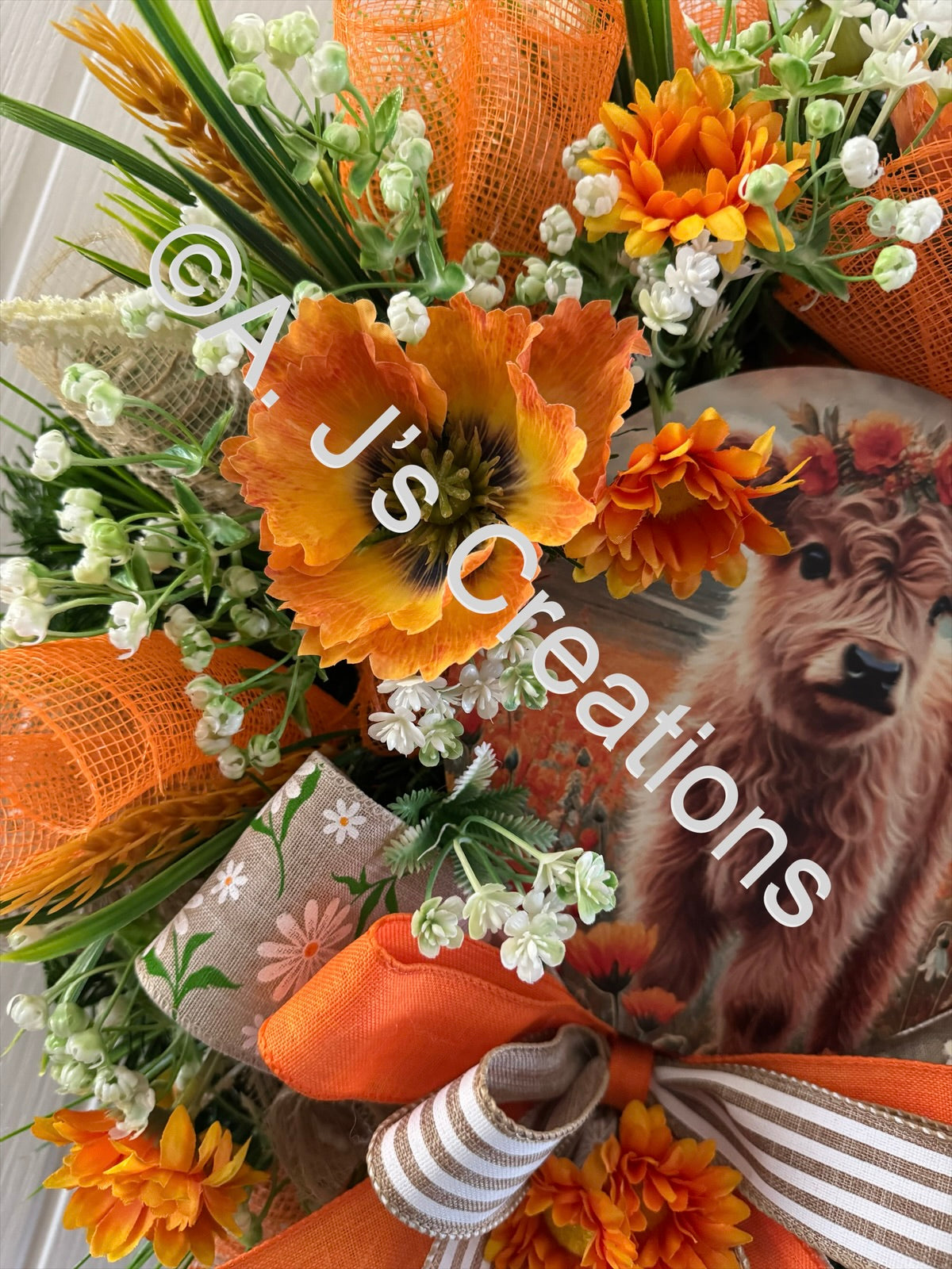 Orange Highland Highland Cow Wreath