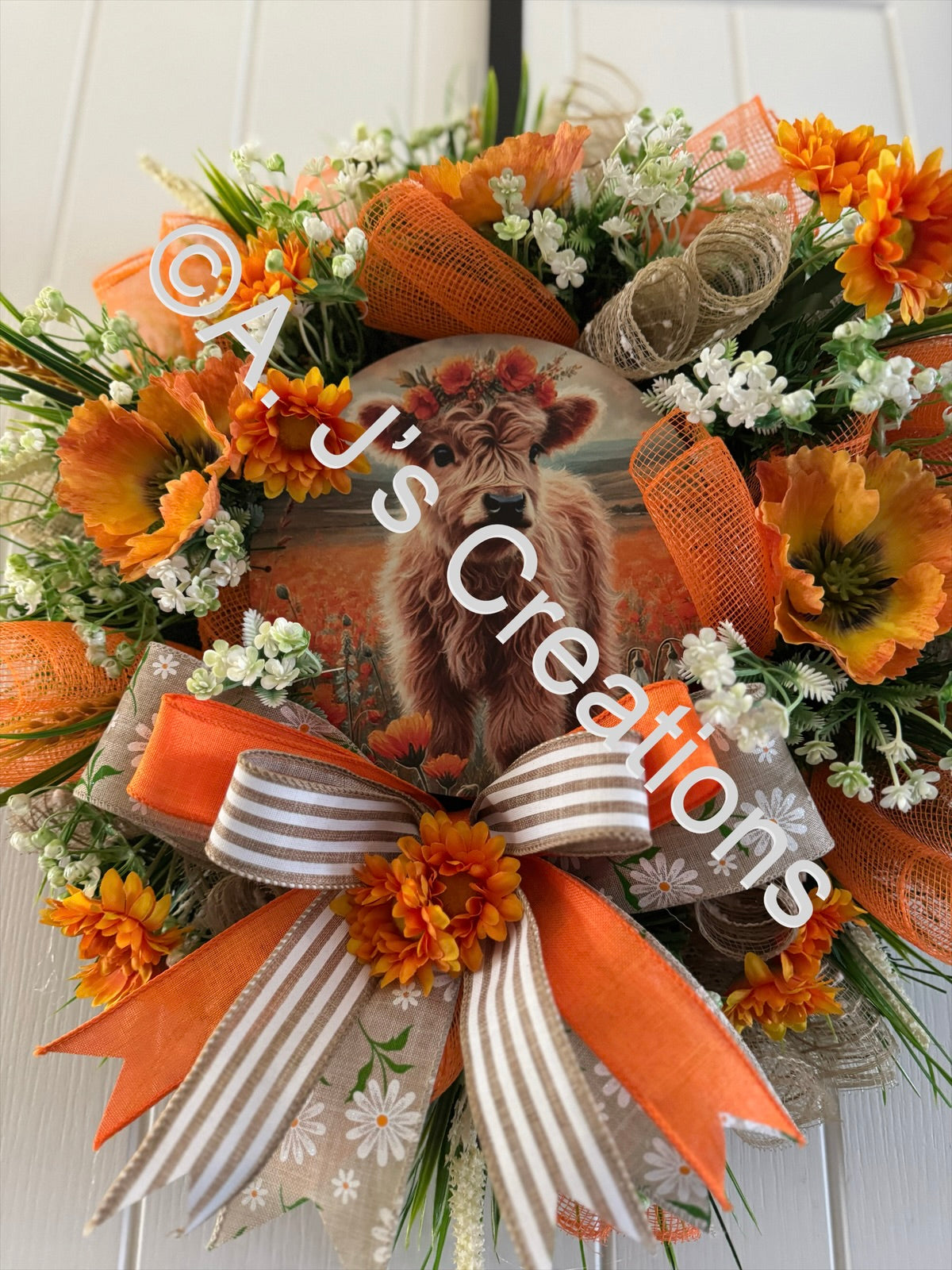 Orange Highland Highland Cow Wreath