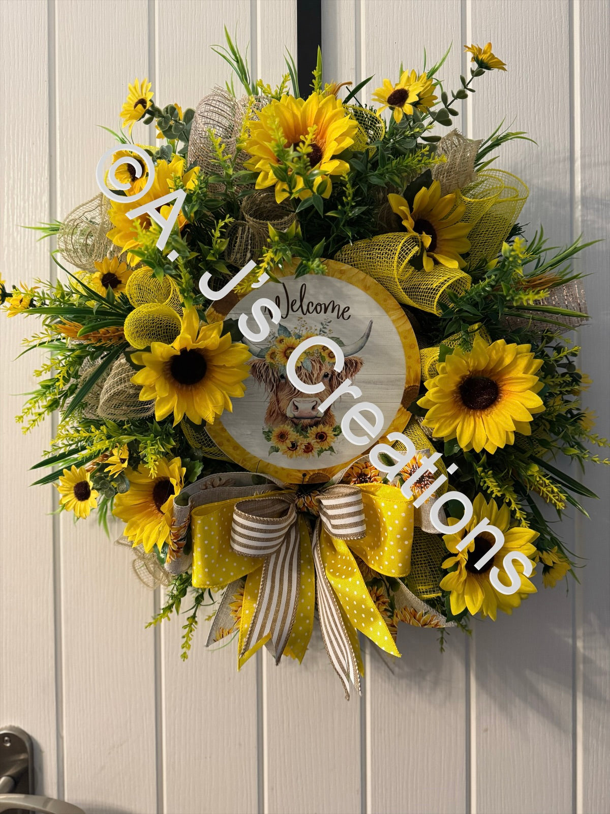 Sunflower Highland Cow Wreath