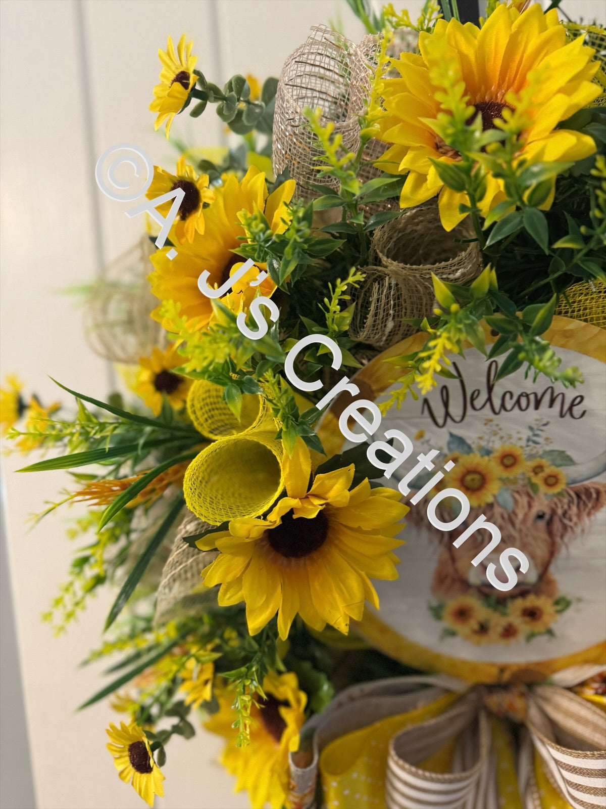 Sunflower Highland Cow Wreath