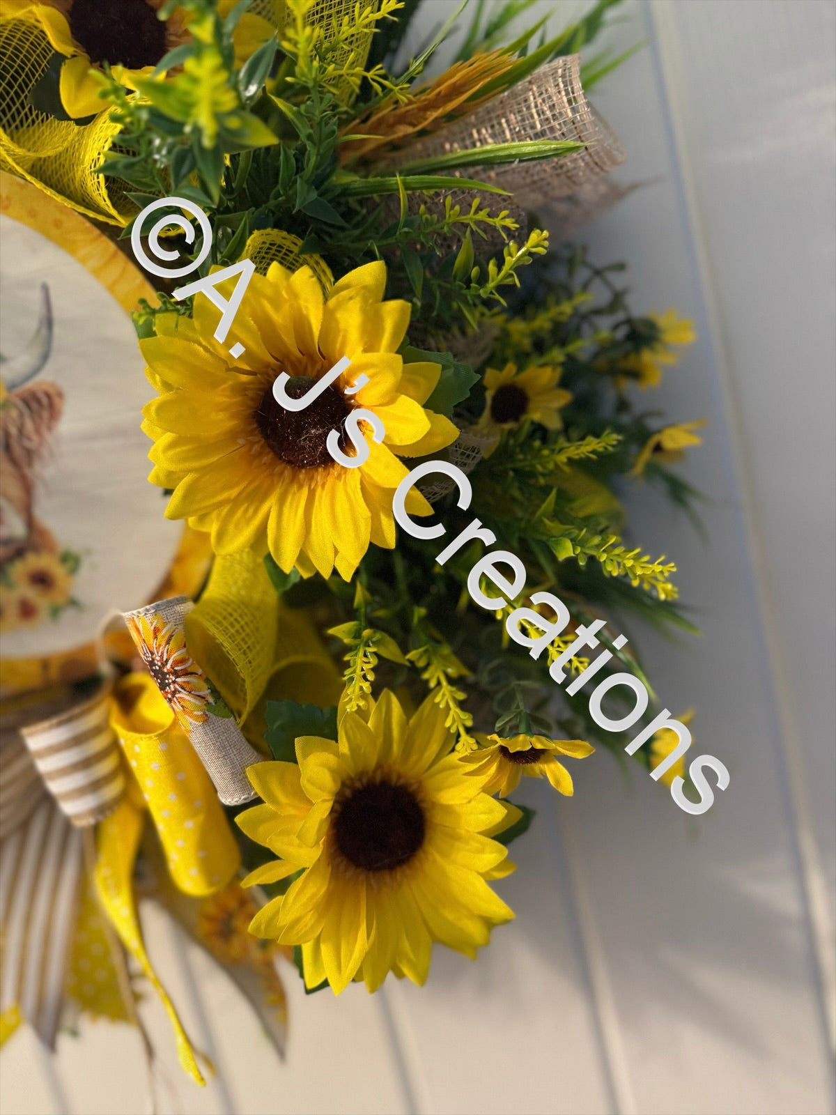 Sunflower Highland Cow Wreath