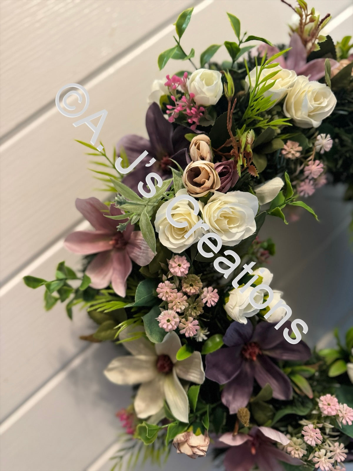 50cm Magnolia Wreath in Ivory, Purple & Dusky Pink