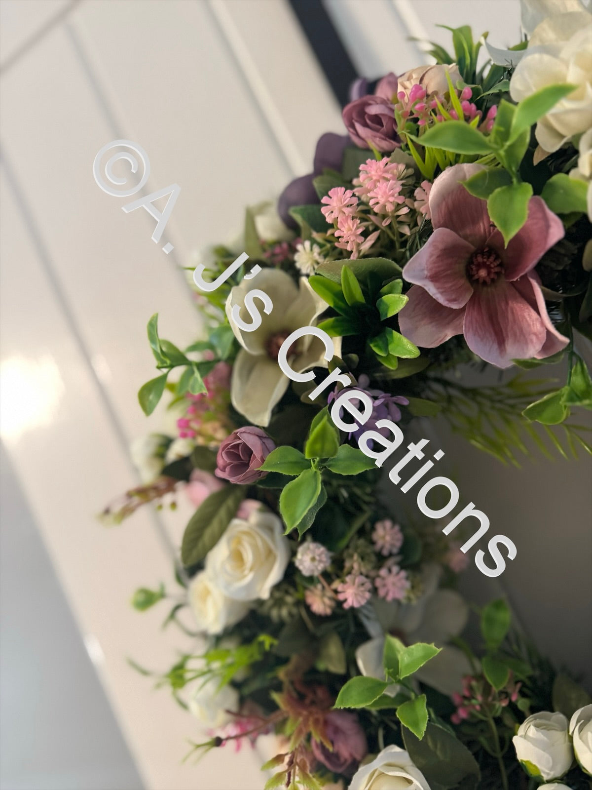 50cm Magnolia Wreath in Ivory, Purple & Dusky Pink