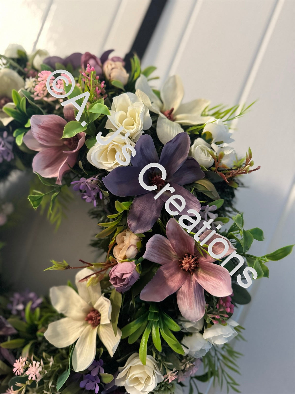 50cm Magnolia Wreath in Ivory, Purple & Dusky Pink