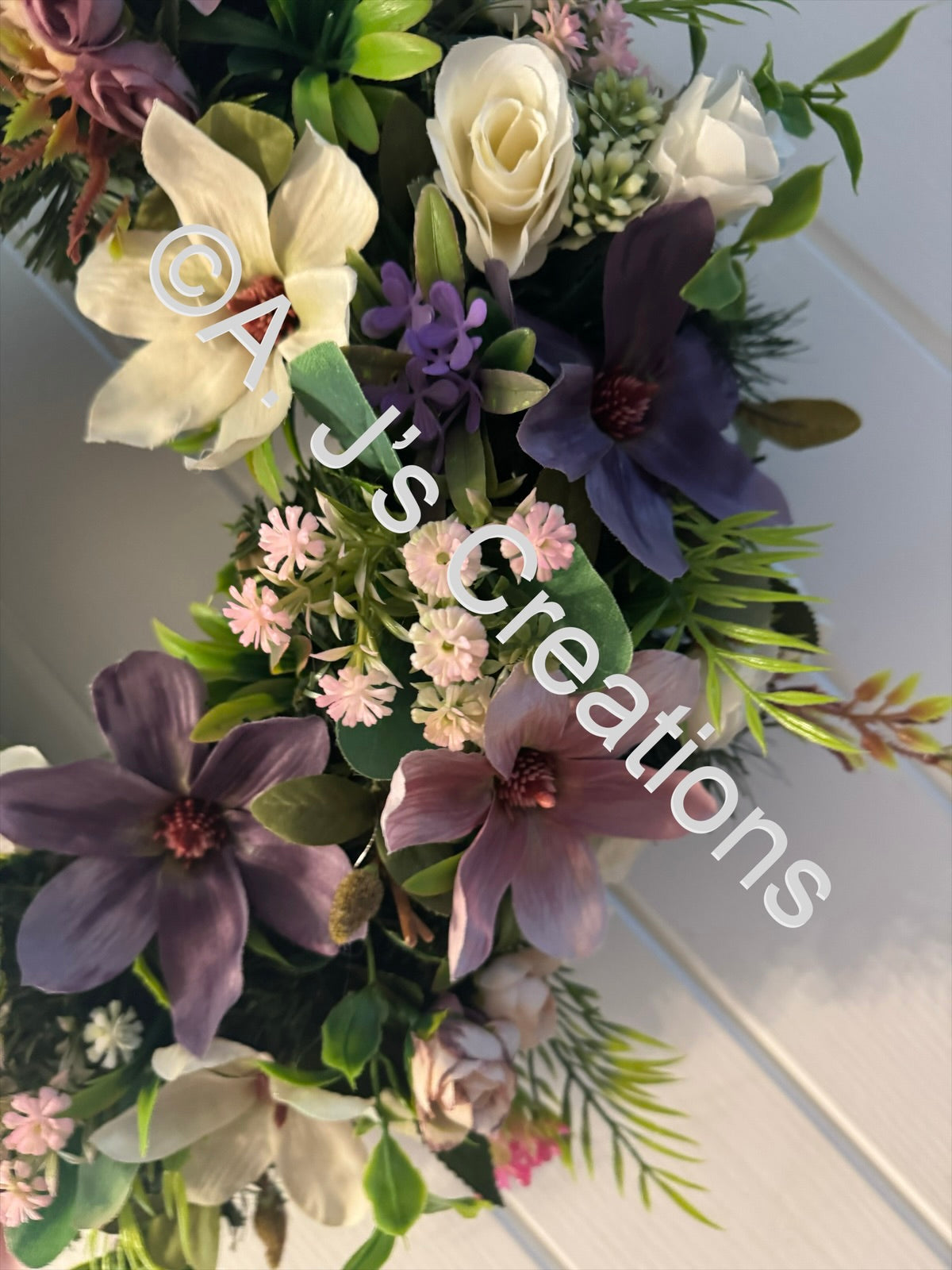 50cm Magnolia Wreath in Ivory, Purple & Dusky Pink