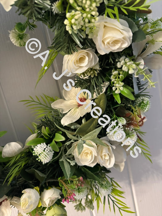 50cm Magnolia Wreath in Ivory