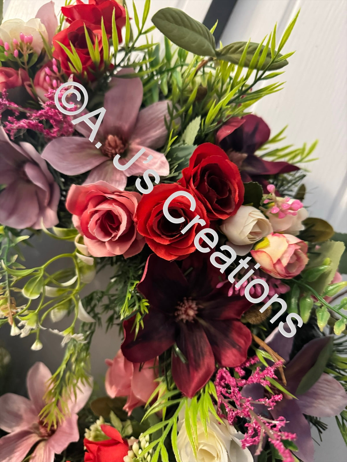 50cm Magnolia Wreath in Burgundy & Dusky Pink