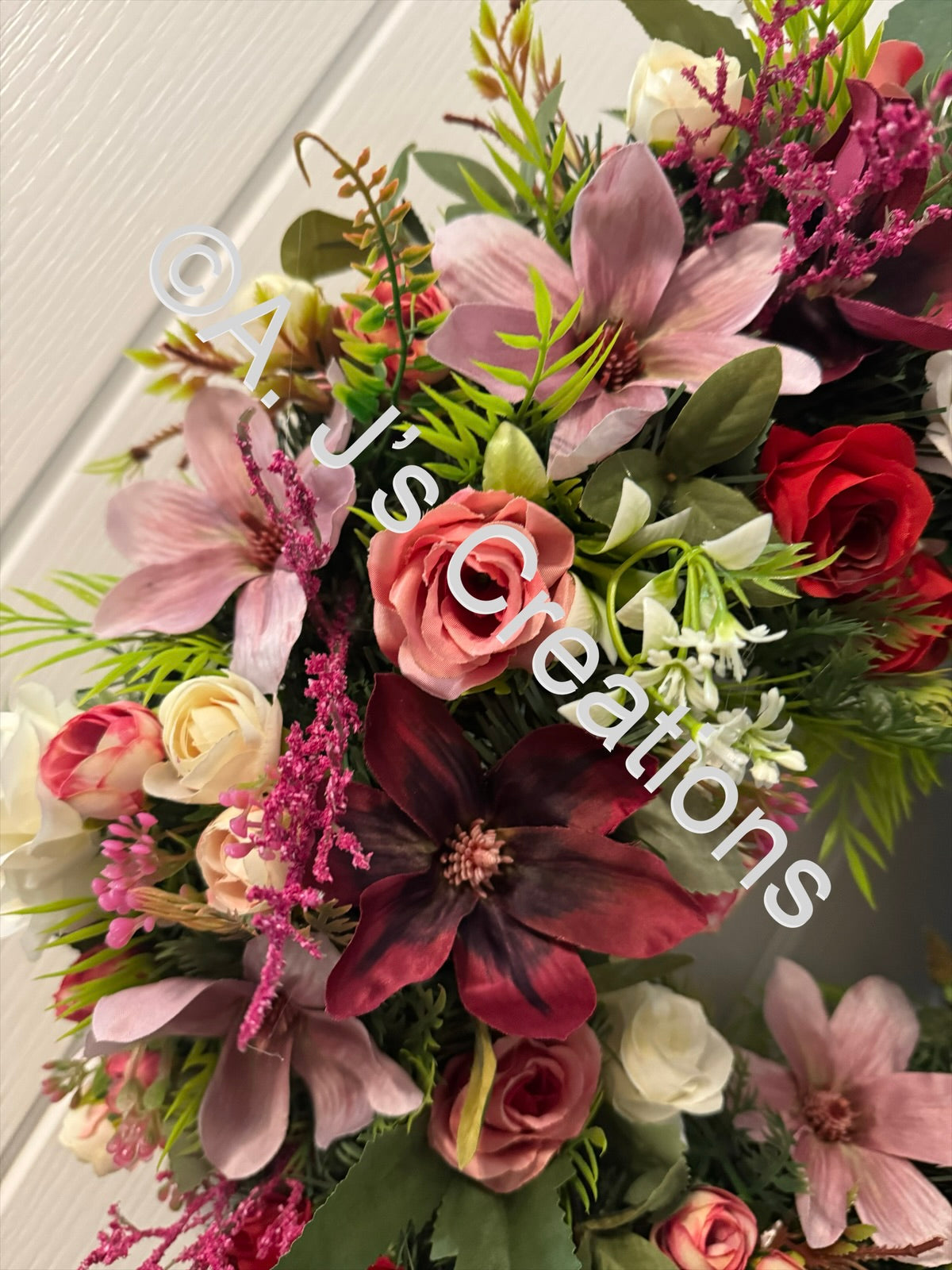 50cm Magnolia Wreath in Burgundy & Dusky Pink