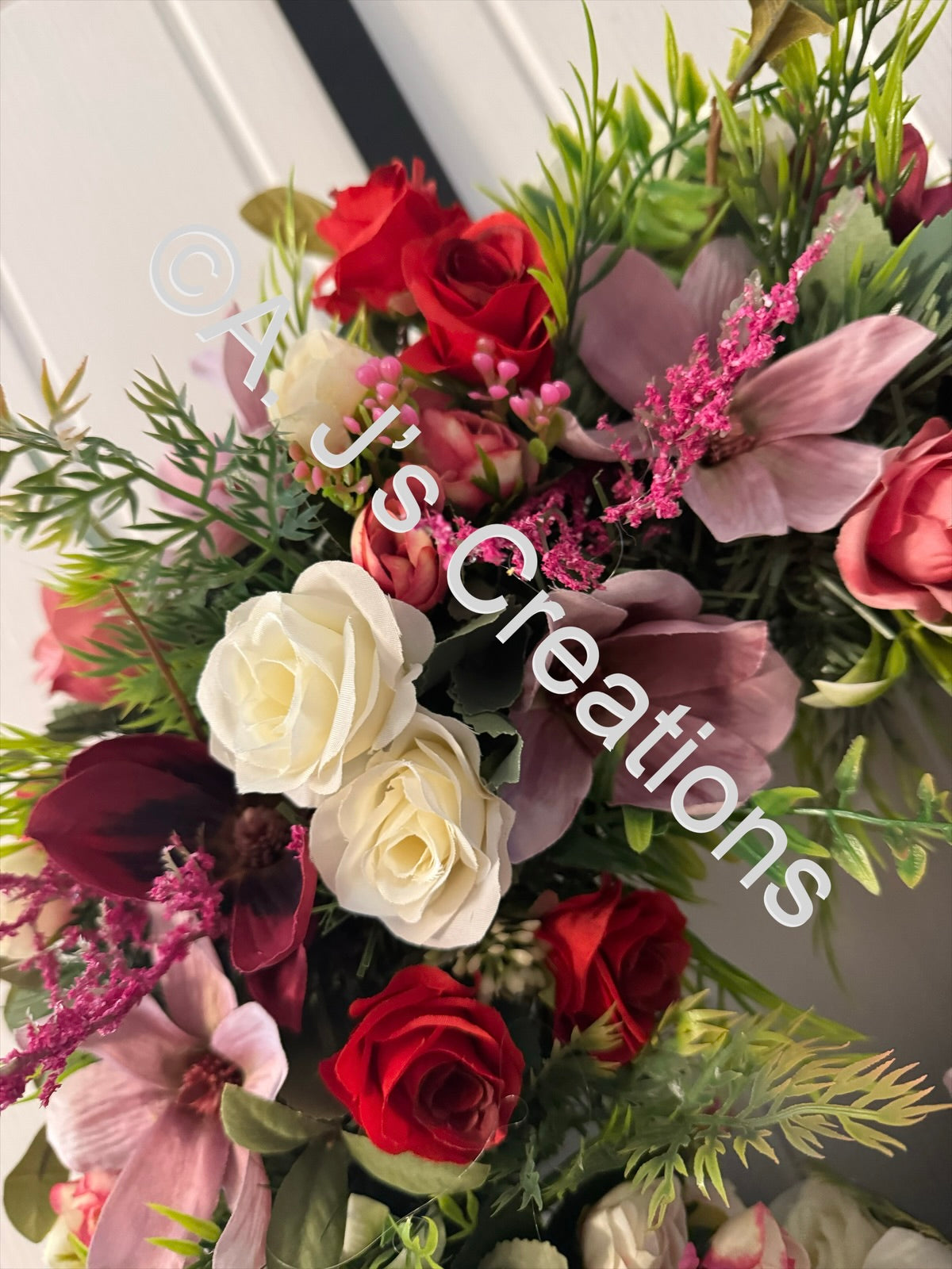 50cm Magnolia Wreath in Burgundy & Dusky Pink