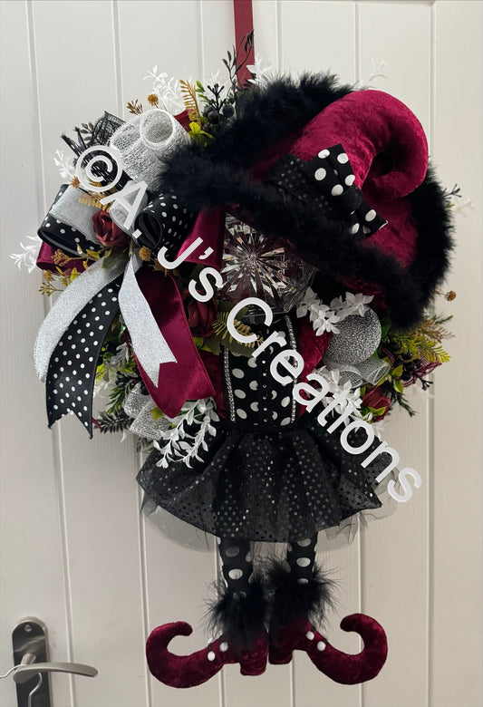 Burgundy & Black Deluxe Witch Wreath