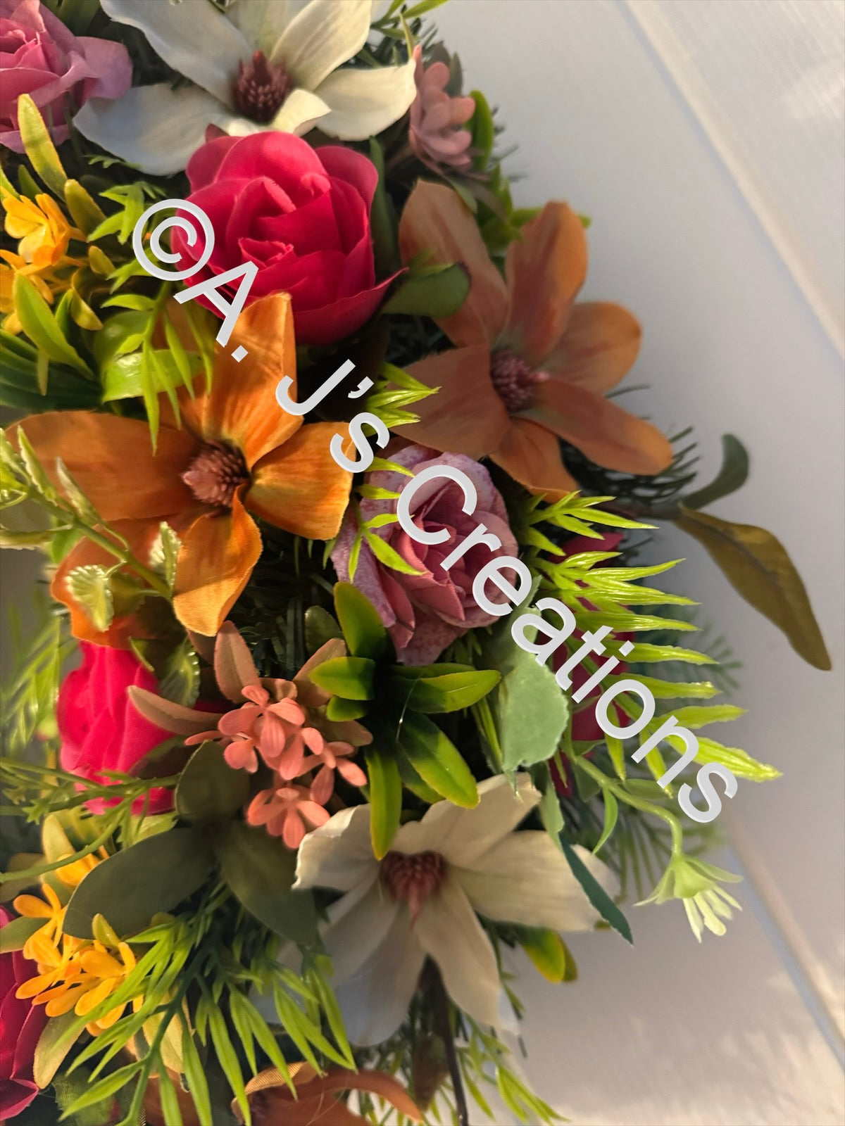 50cm Magnolia Wreath in Orange, Ivory & Pink