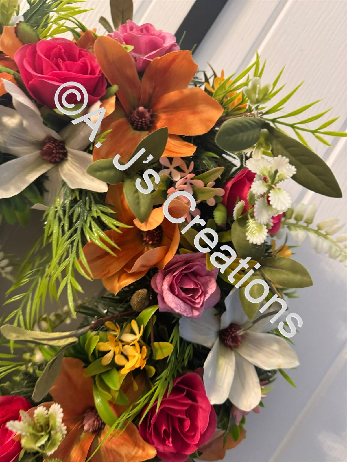 50cm Magnolia Wreath in Orange, Ivory & Pink