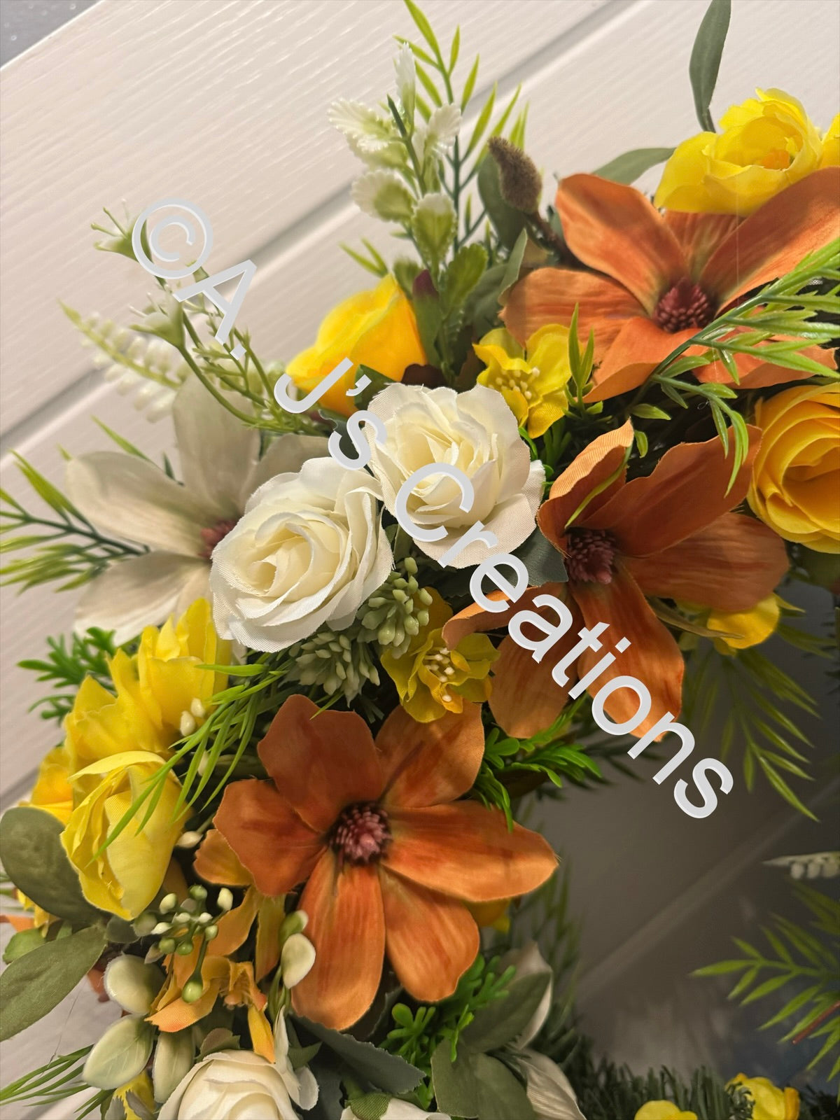 50cm Magnolia Wreath in Orange, Ivory & Lemon