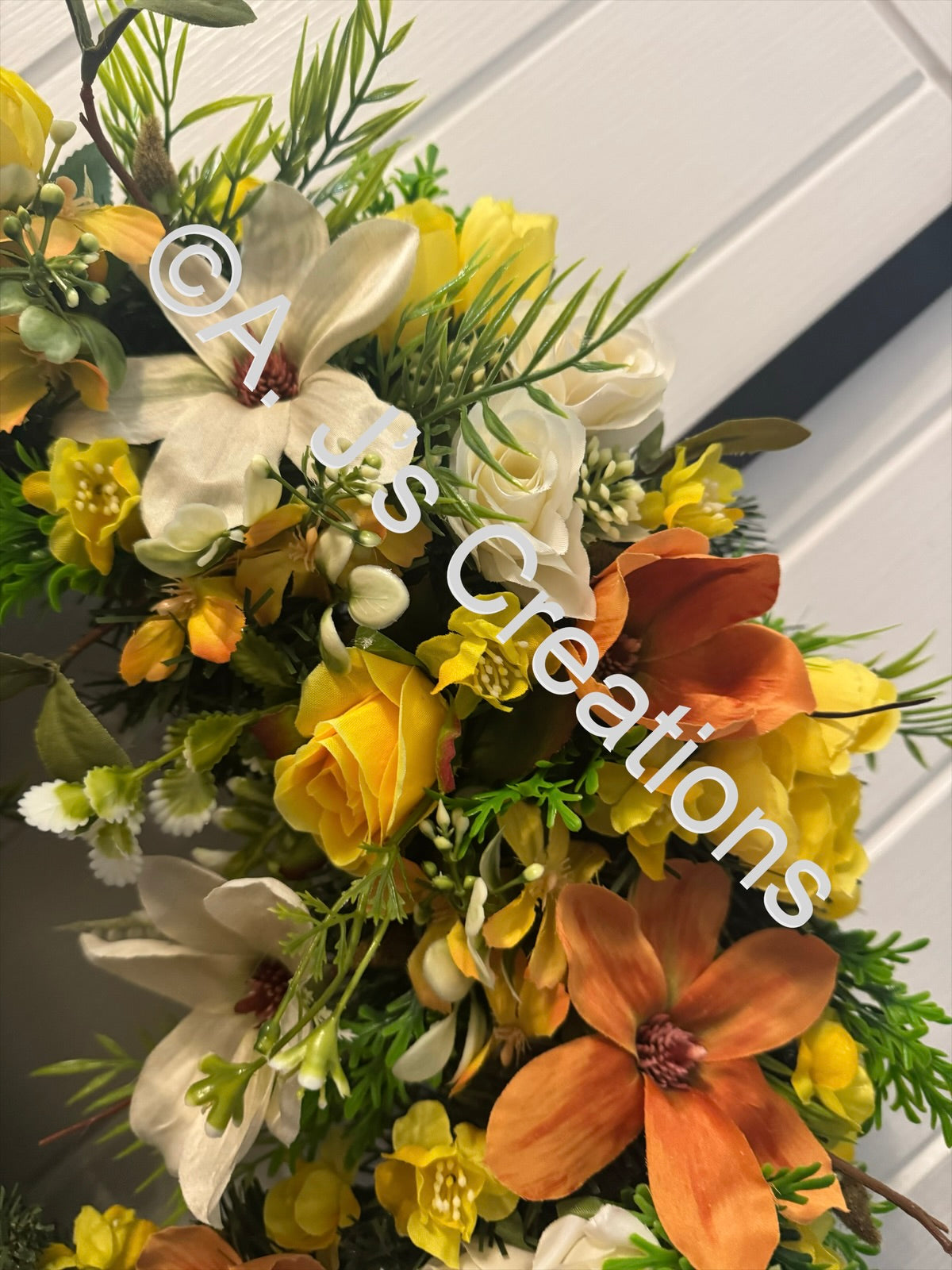 50cm Magnolia Wreath in Orange, Ivory & Lemon