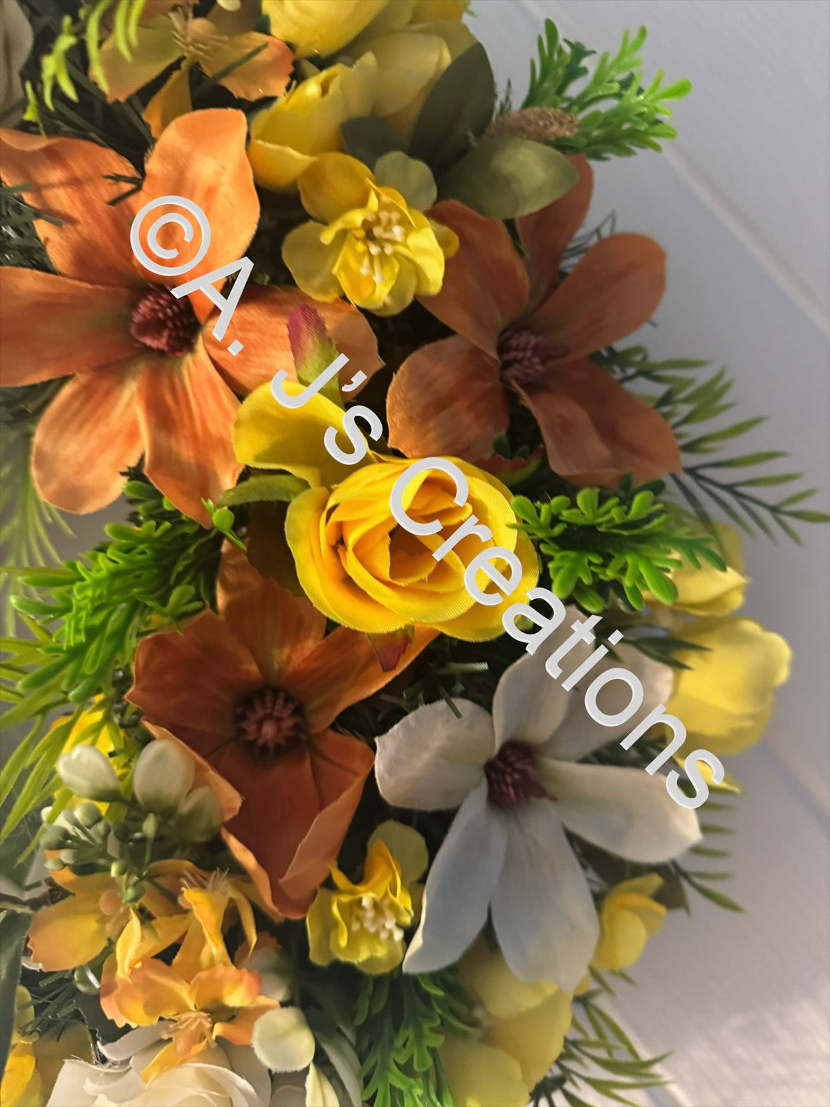 50cm Magnolia Wreath in Orange, Ivory & Lemon