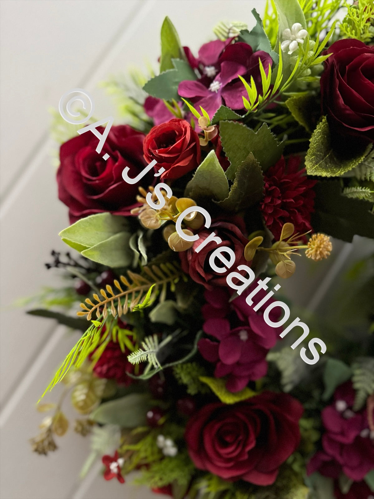 Winter Wreath in Deep Red/Burgundy