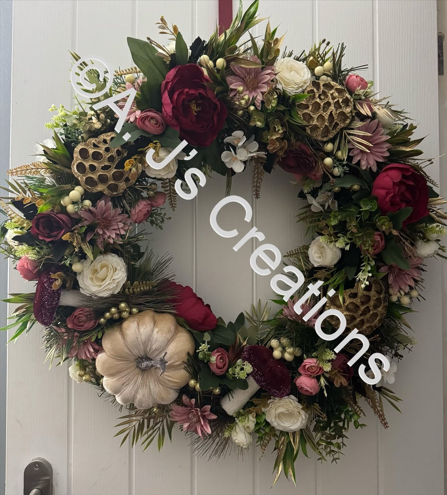 Ivory, Burgundy & Dusky Pink 65cm Wreath