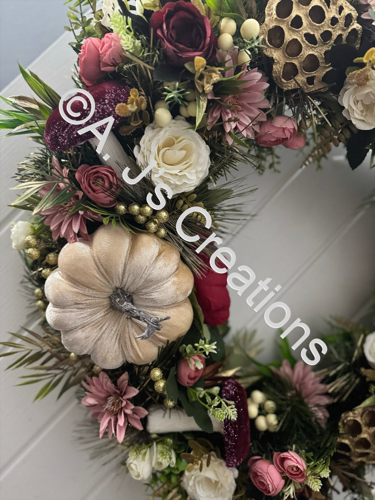 Ivory, Burgundy & Dusky Pink 65cm Wreath