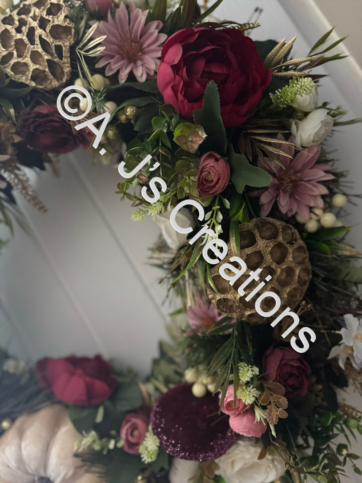 Ivory, Burgundy & Dusky Pink 65cm Wreath