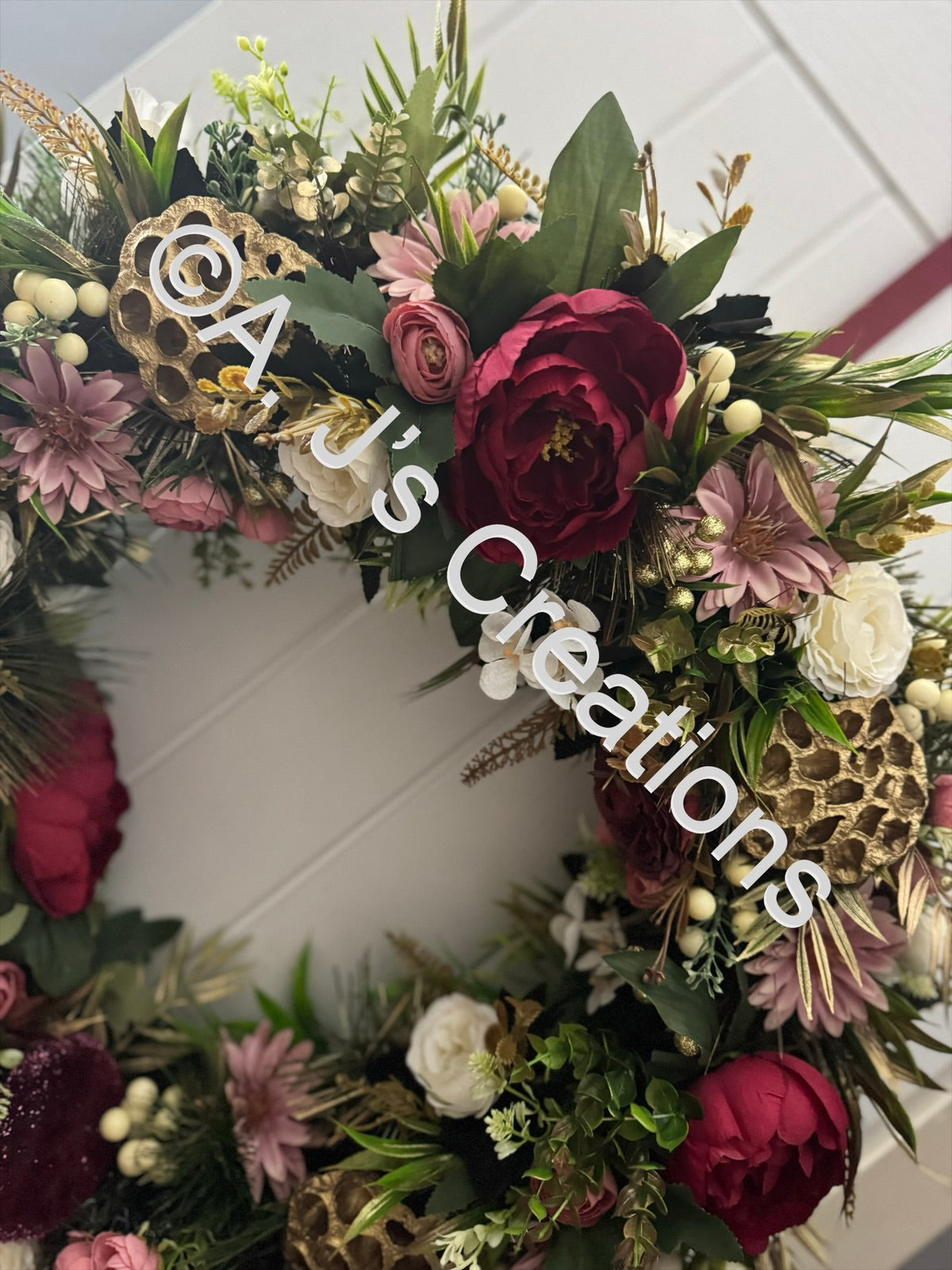 Ivory, Burgundy & Dusky Pink 65cm Wreath