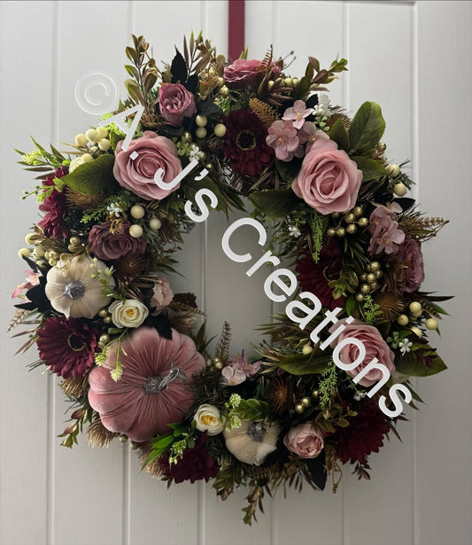 Dusky Pink, Burgundy & Ivory Wreath