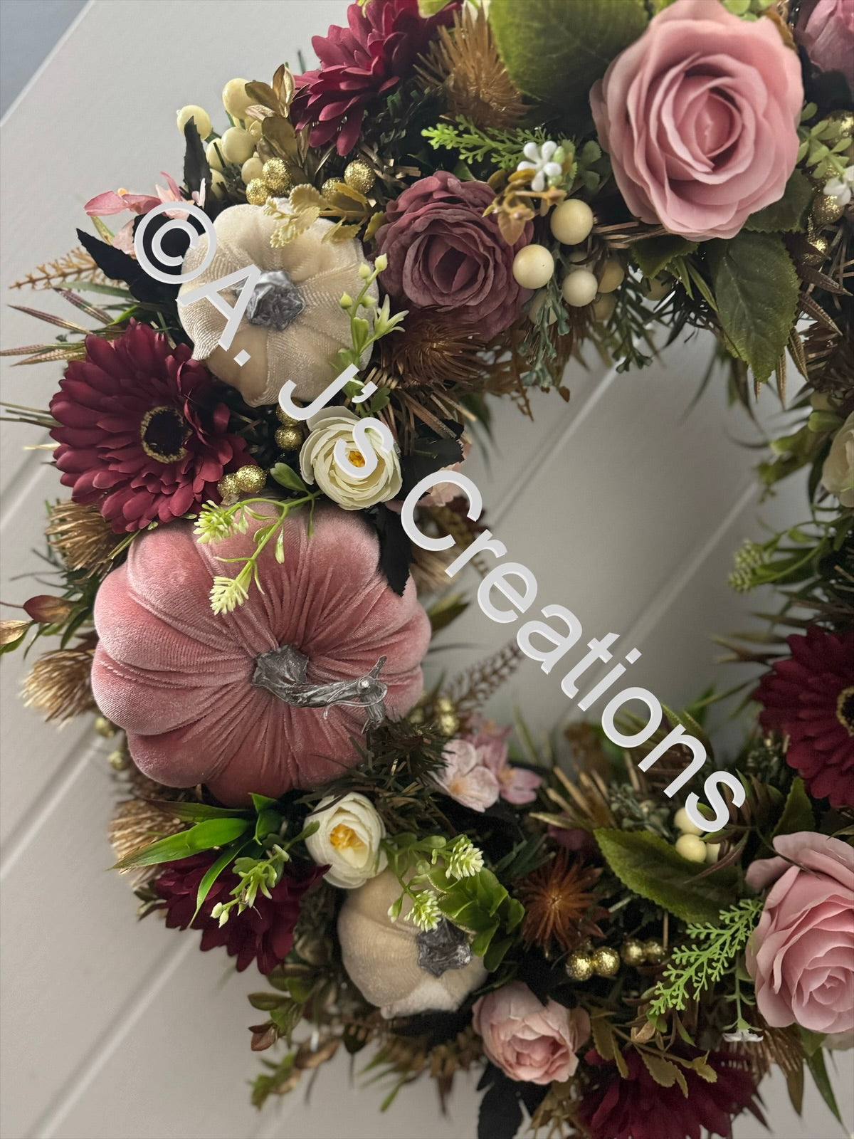 Dusky Pink, Burgundy & Ivory Wreath