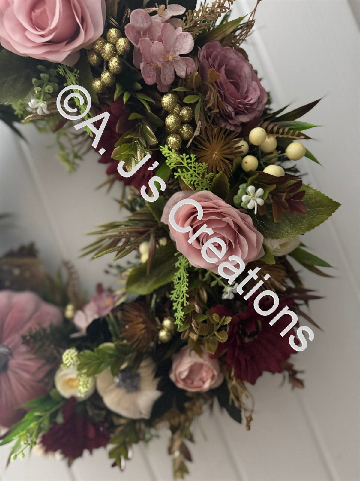 Dusky Pink, Burgundy & Ivory Wreath