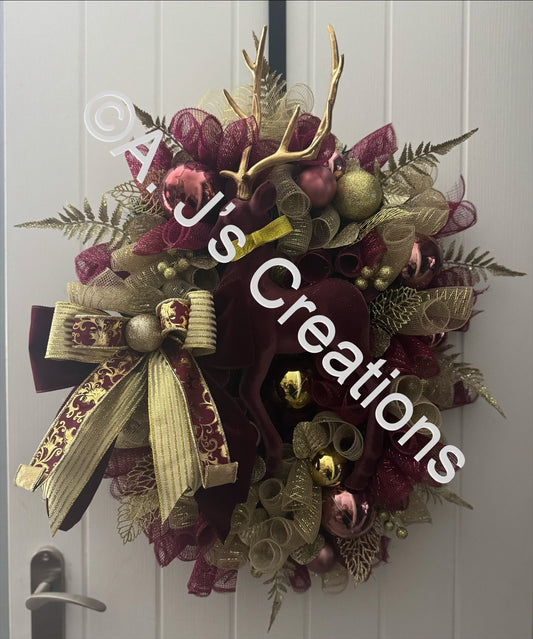 Burgundy & Gold Stag Wreath