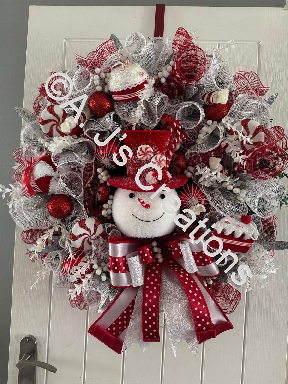 Candy Cane Snowman Wreath
