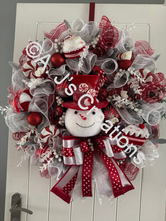 Candy Cane Snowman Wreath