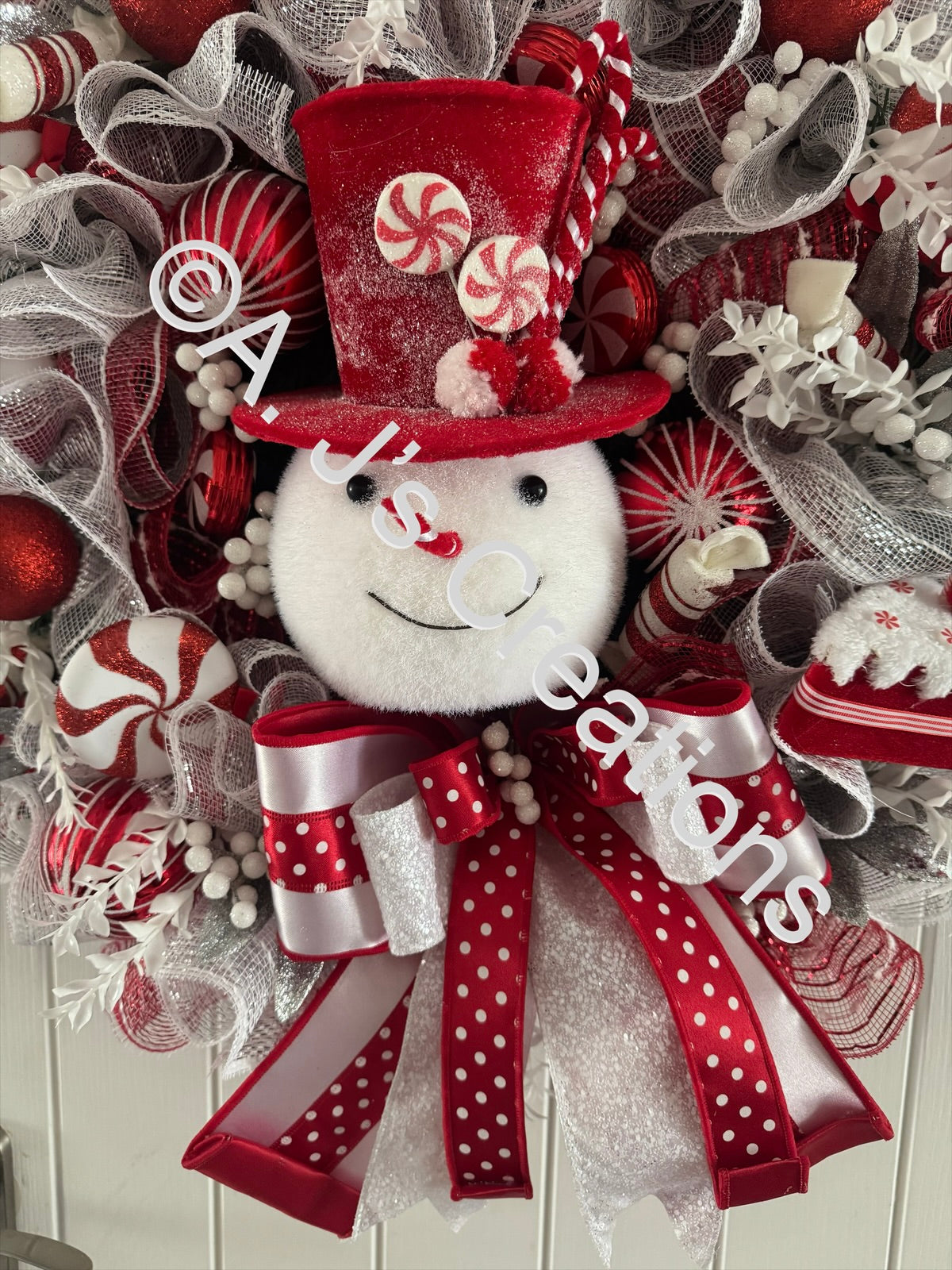 Candy Cane Snowman Wreath
