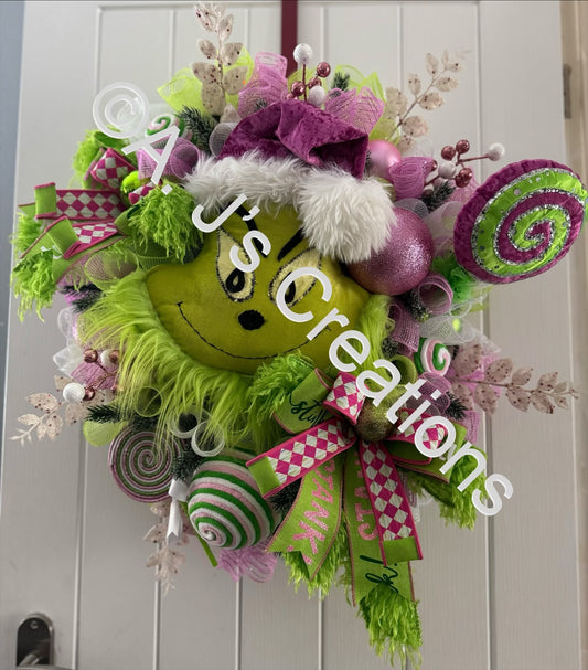 Pink Green Monster Wreath