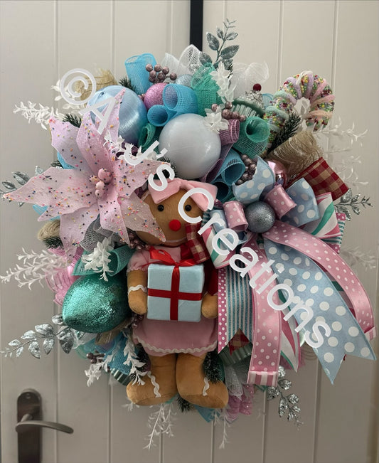 Pastel Gingerbread Girl Wreath