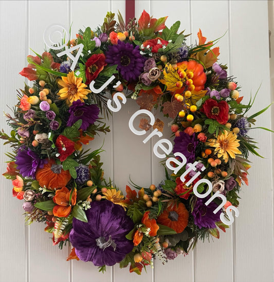 Purple & Orange Velvet Pumpkin Wreath