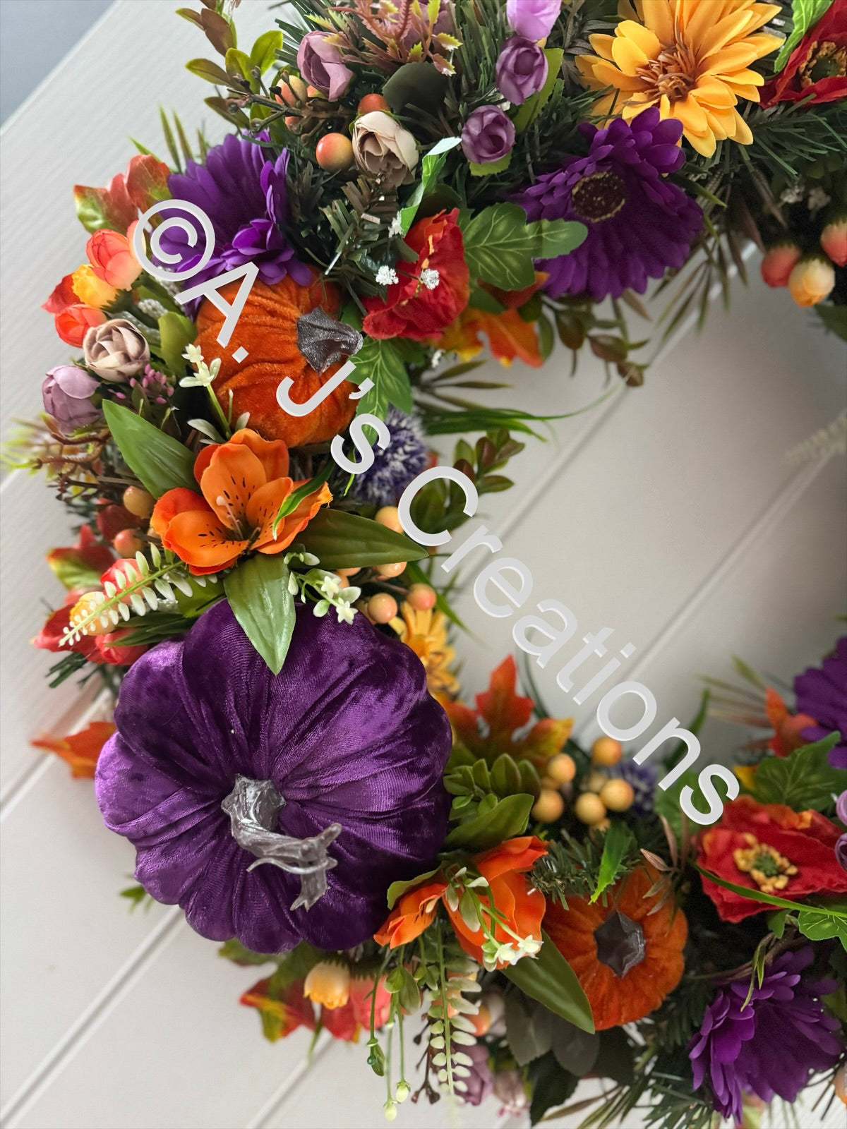 Purple & Orange Velvet Pumpkin Wreath