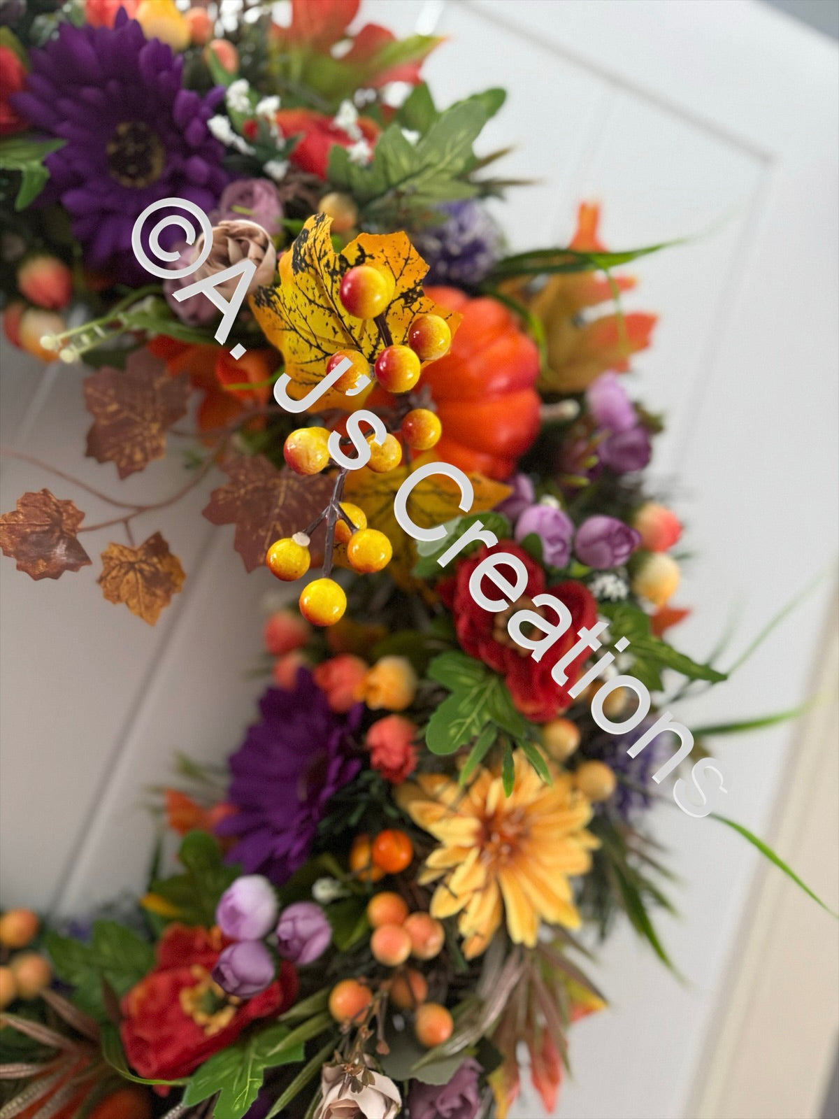 Purple & Orange Velvet Pumpkin Wreath