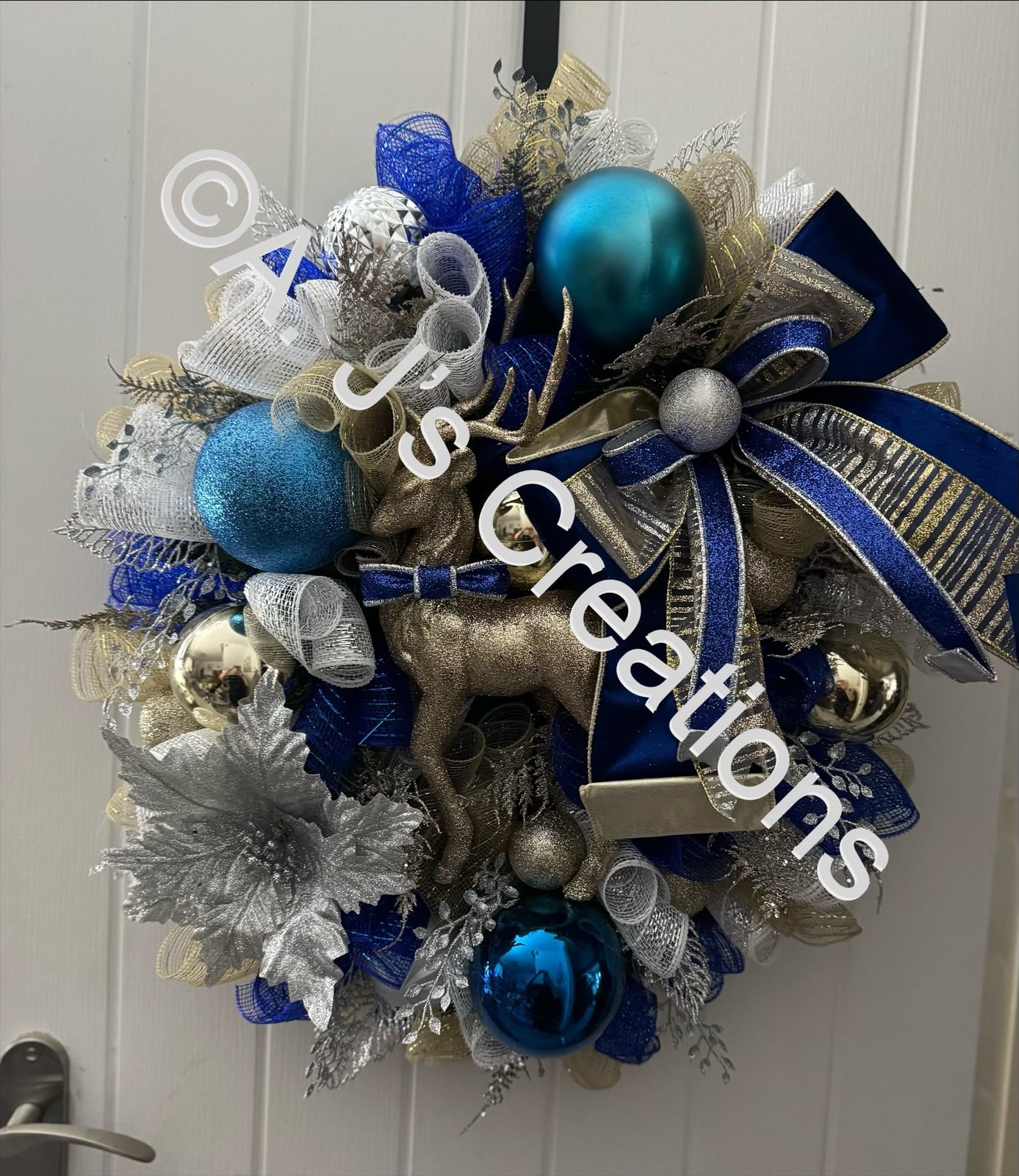Blue, Silver & Gold Stag Wreath
