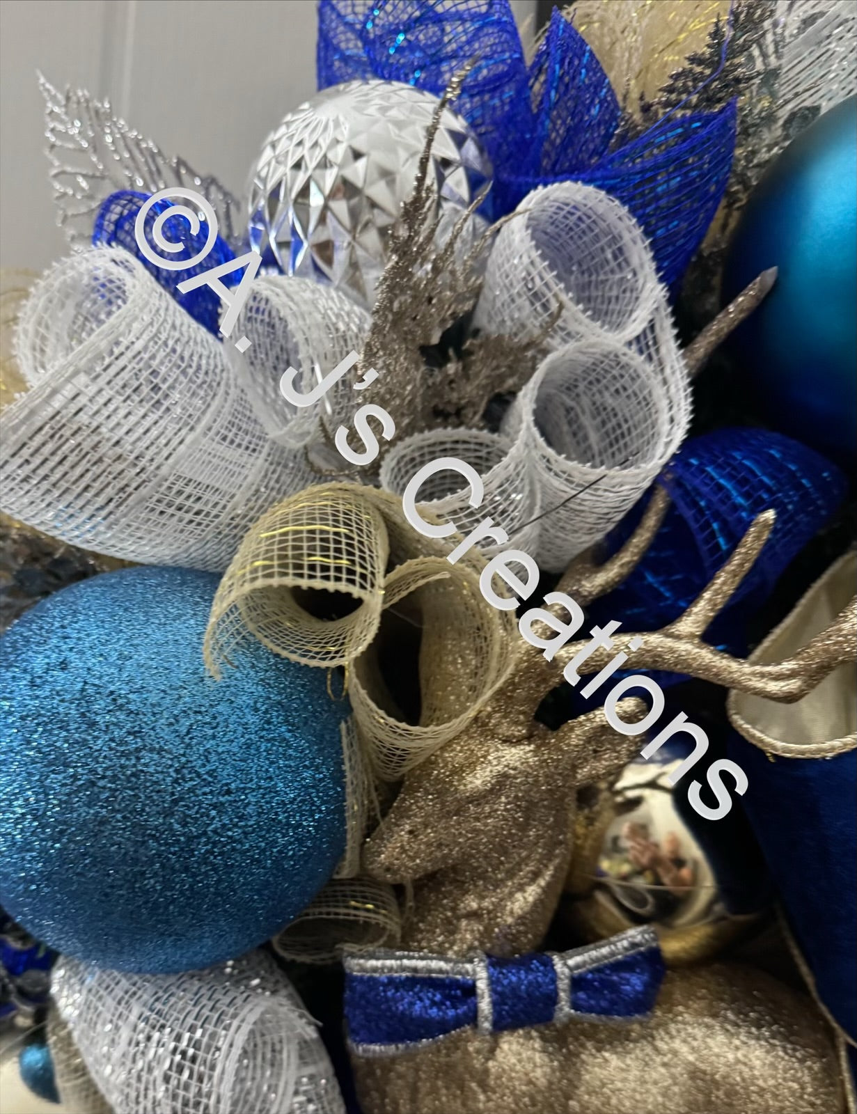 Blue, Silver & Gold Stag Wreath