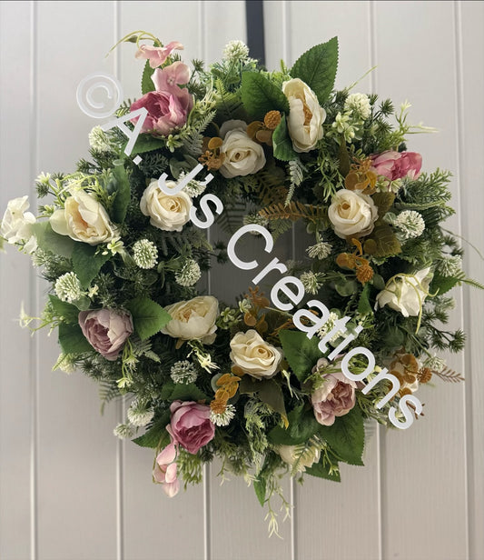 Winter Wreath in Ivory with a touch of Pink