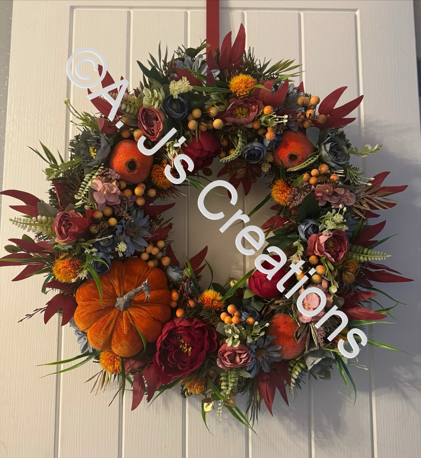Orange, Burgundy & Blue 55cm Wreath