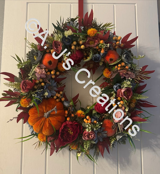 Orange, Burgundy & Blue 55cm Wreath
