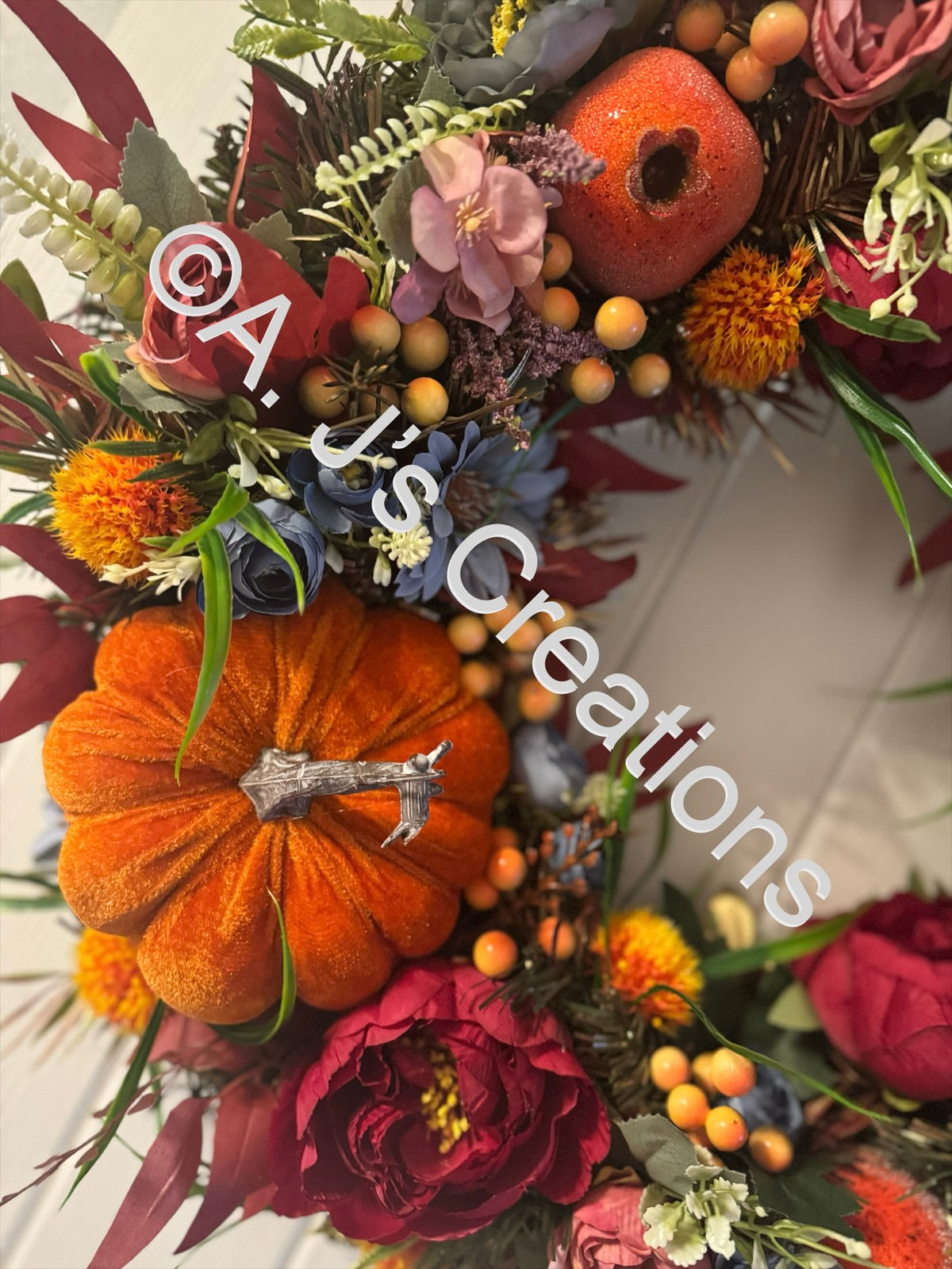 Orange, Burgundy & Blue 55cm Wreath