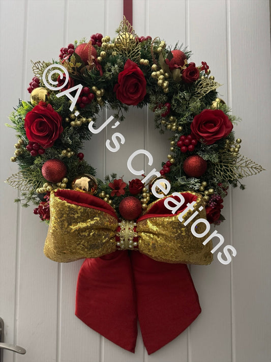 Red & Gold Bow Wreath